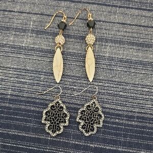 Two Pairs Of Chic Black and Gold Dangle Earrings